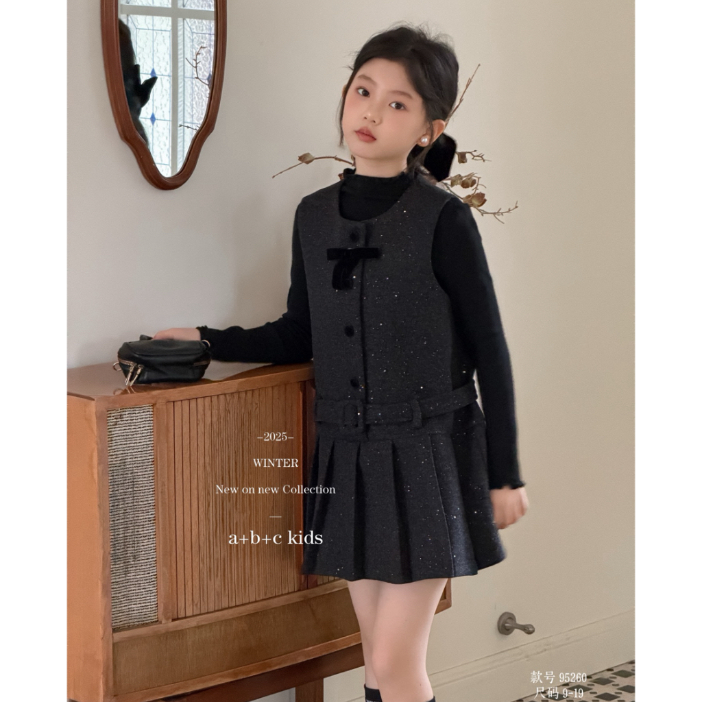 【早春！毛呢】韩版女童装儿童中大童春季打底衫背心裙连衣裙2件套装