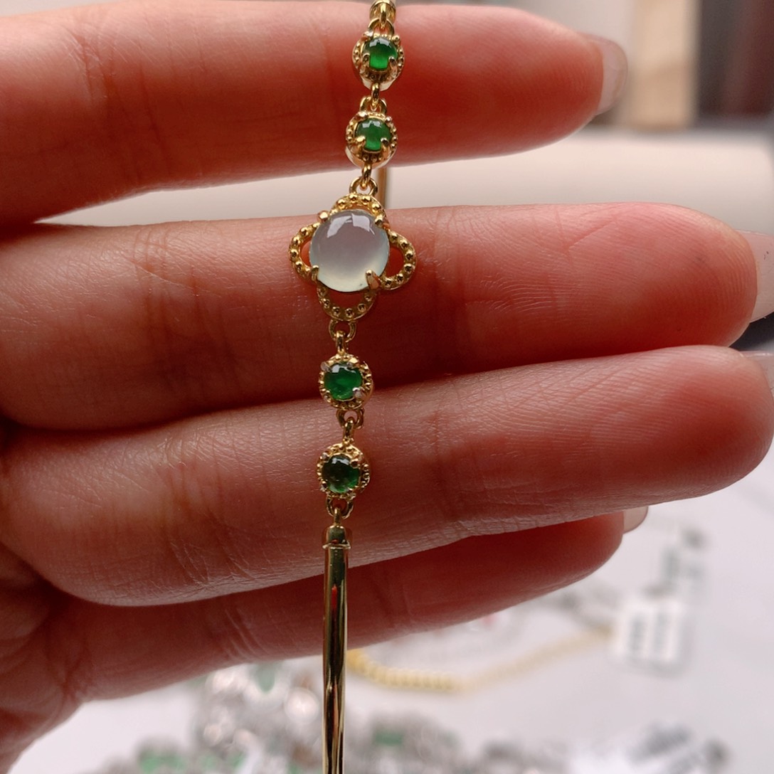 银S925镶嵌手链翡翠344444