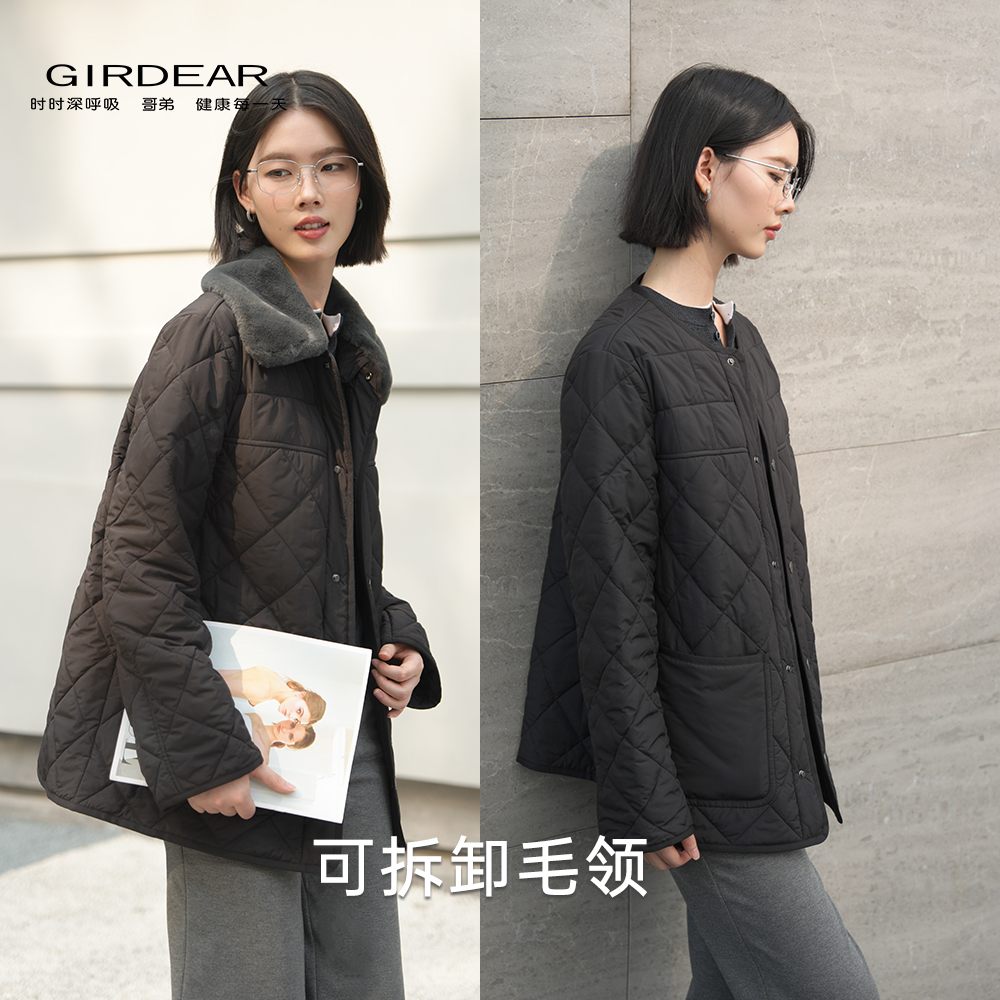 GIRDEAR/哥弟3M新雪丽保暖棉服 冬季可拆卸毛领时尚外套1400820