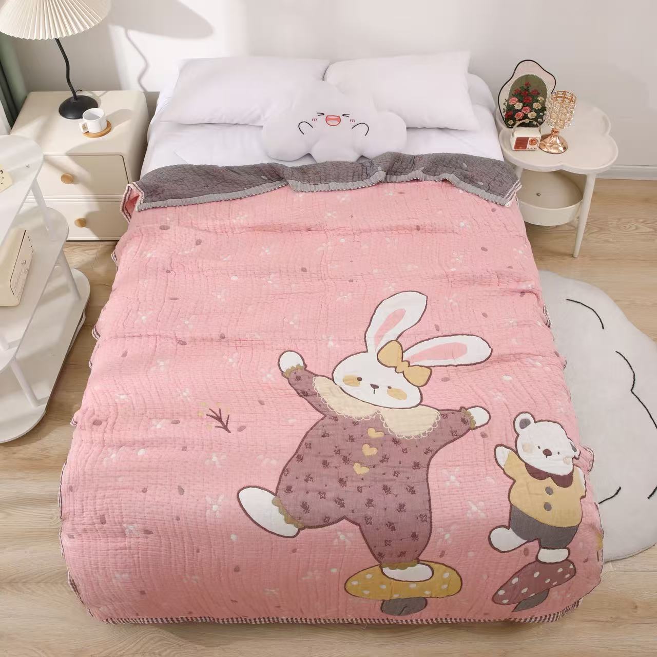 蘑菇兔150*200夏日多巴胺凉感泡芙被多层柔软亲肤