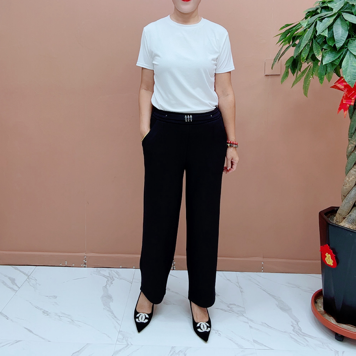 15162九分冬季加绒保暖聚酯纤维棉直筒裤（裤脚6寸5）百搭黑色显瘦