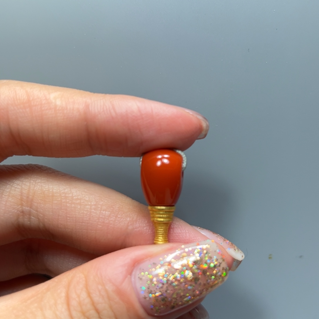 南红玛瑙柿子红金塔三通8.3mm18K金镶嵌