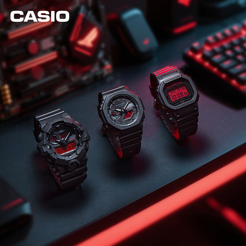 Casio/卡西欧手表男 G-SHOCK 黑红暗焰系列男表 黑红双色潮酷设计