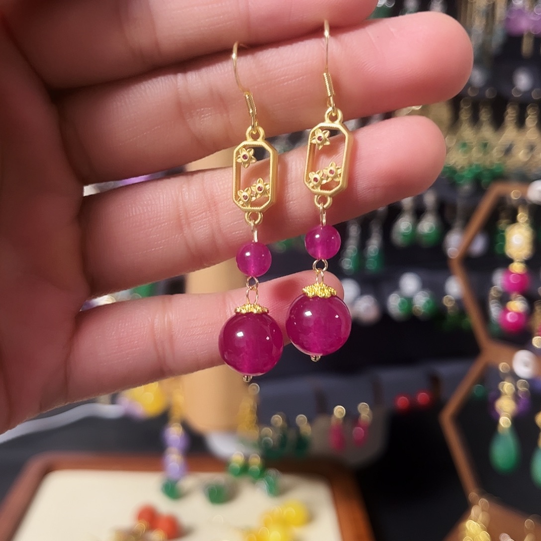 锆石纯铜925银耳饰