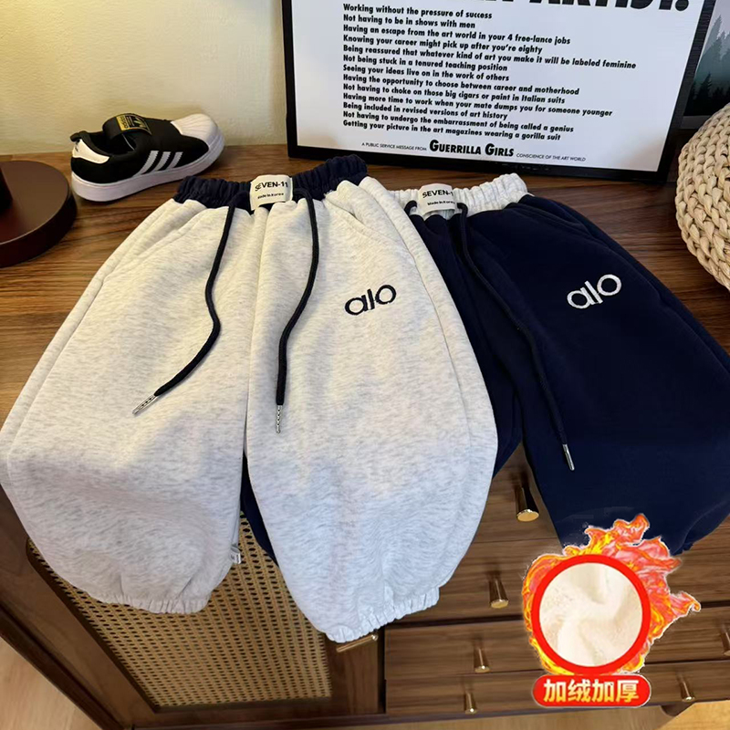 2025春秋新款卫裤新款男女童拼色百搭刺绣字母休闲卫裤