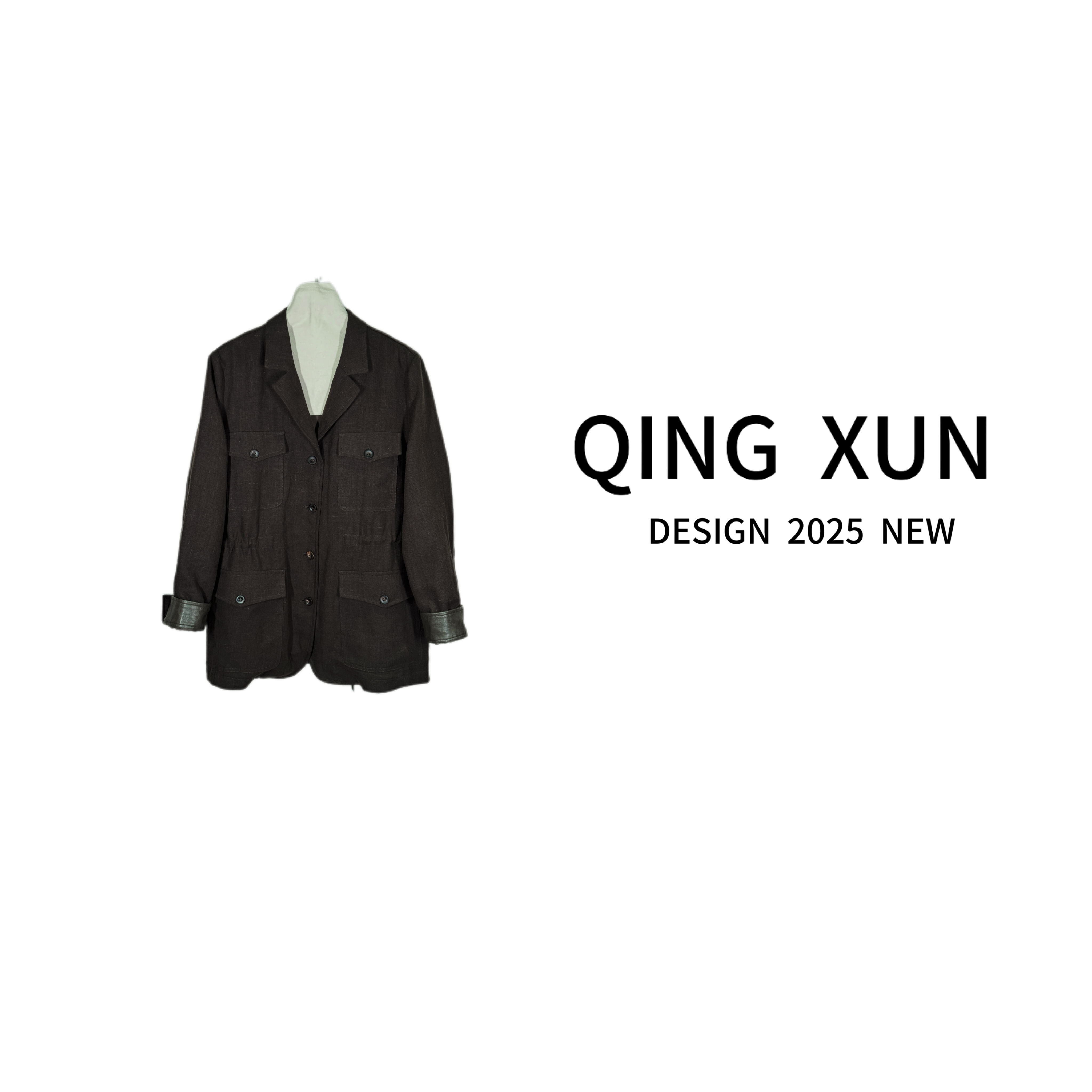 QING XUN 经典利落收腰穿着力量感稀亚麻有夹克舒适感外套{9992}