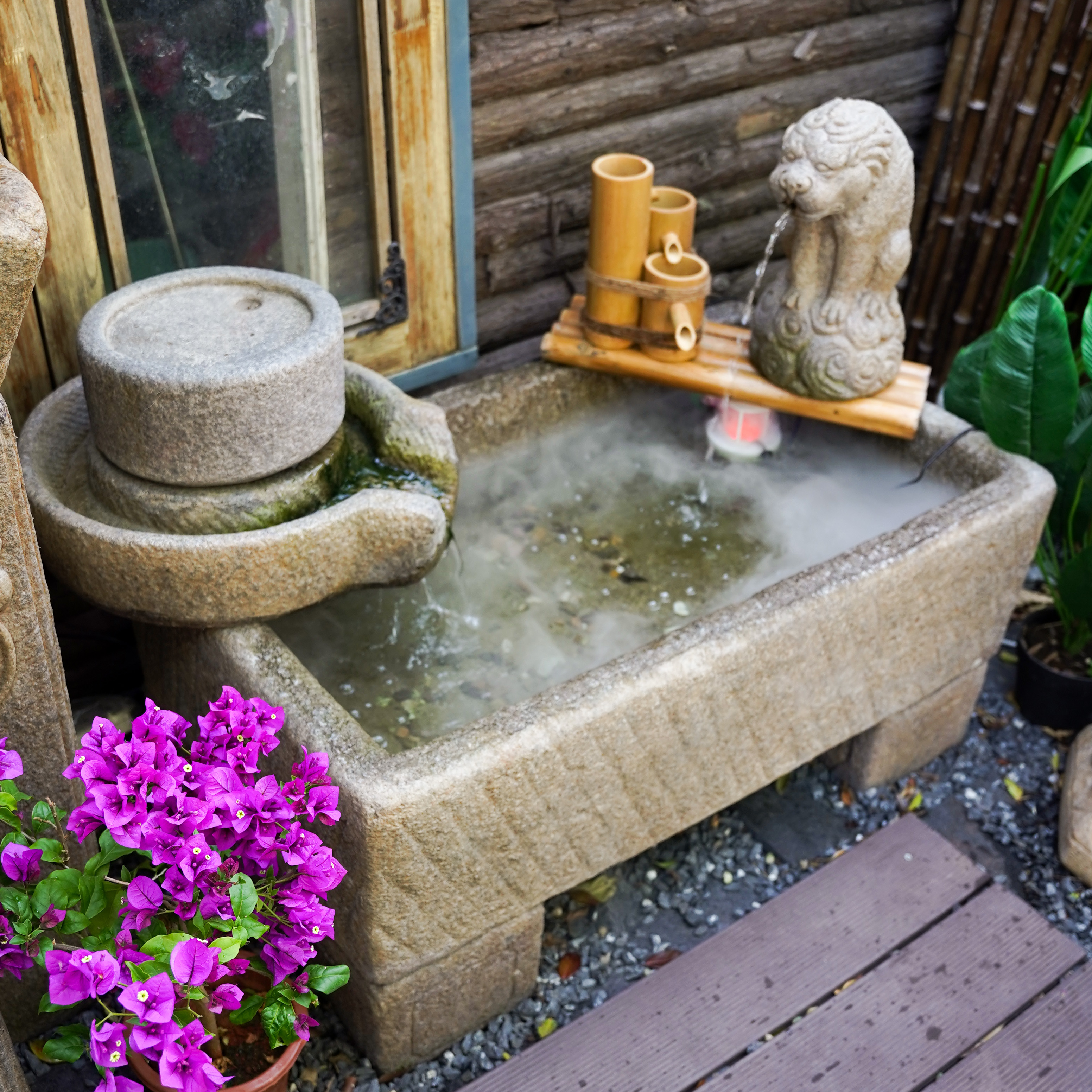 大C槽+蚣腹流水中式复古流水摆件磨盘流水缸槽