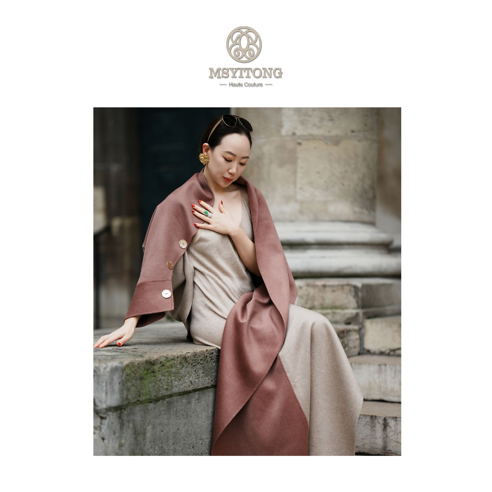 【MSYITONG甄选】玫瑰蜜沙BabyCashmere秋冬高阶氛围感拼色披肩