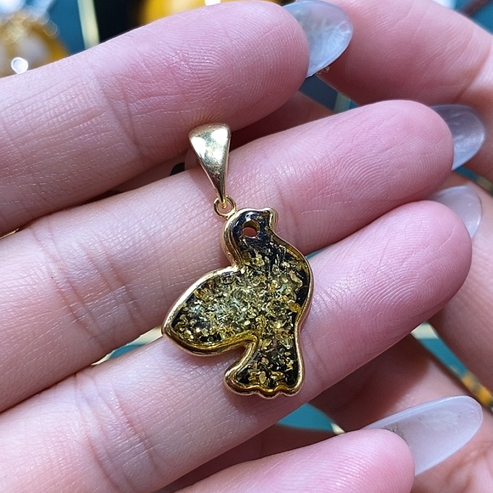 绿珀颈饰银S925镀金镶嵌