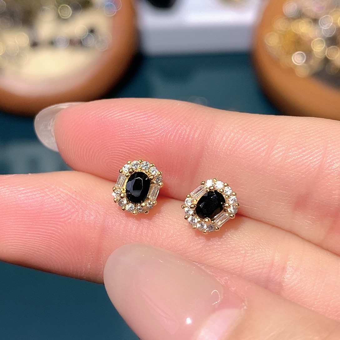 耳饰蓝宝石银S925镶嵌天然蓝宝石