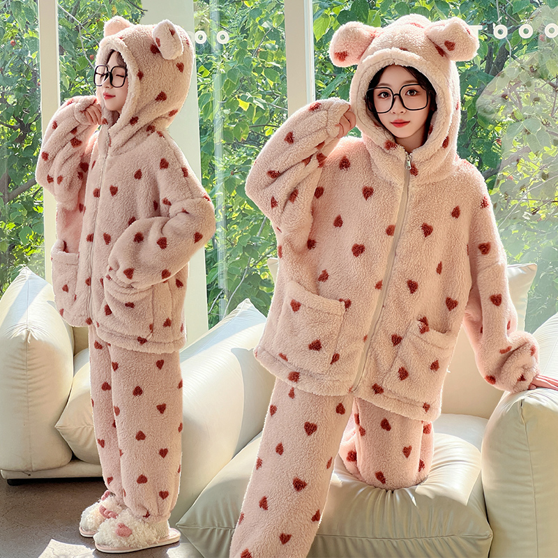 女童家居服2025新款女大童法兰绒高端睡衣学生加绒加厚套装冬季