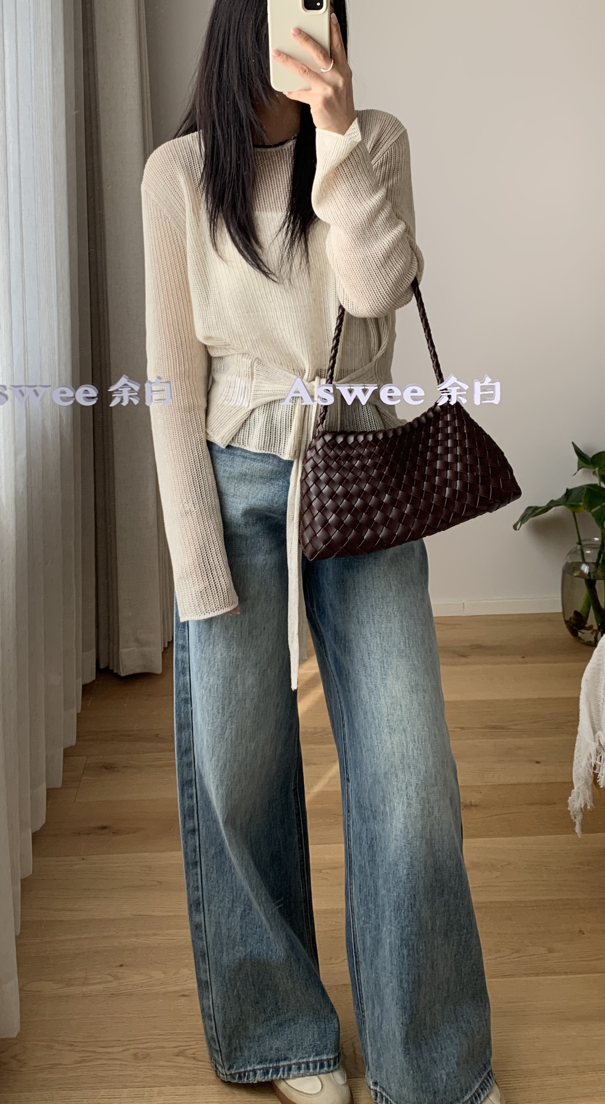 Aswee蓝色直筒牛仔裤