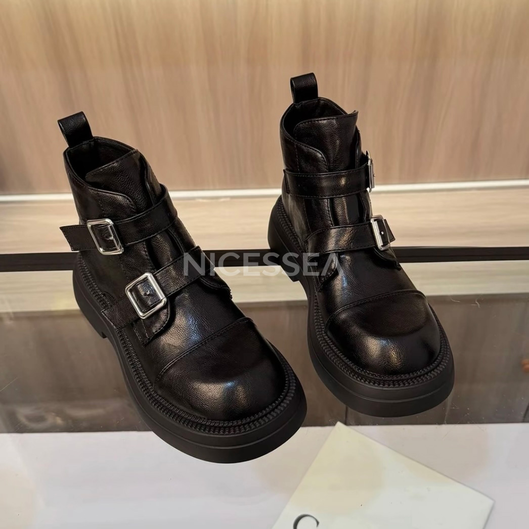 5CM/手工/35-39/圆头学院风双排扣魔术贴时尚百搭阔腿裤必备鞋