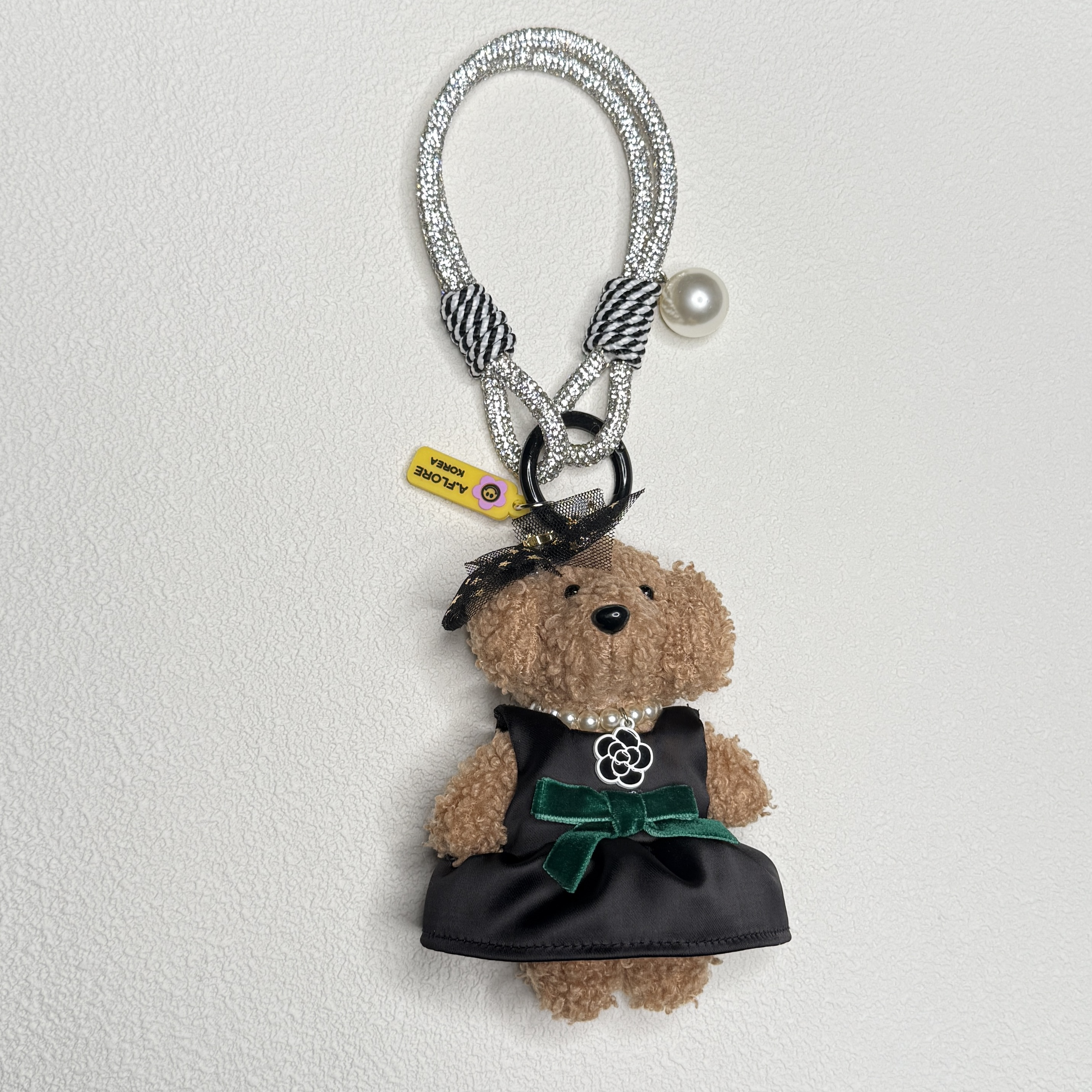 A.FLORE韩国原创手工可爱包包挂件挂饰黑色裙子钻绳限量款小狗