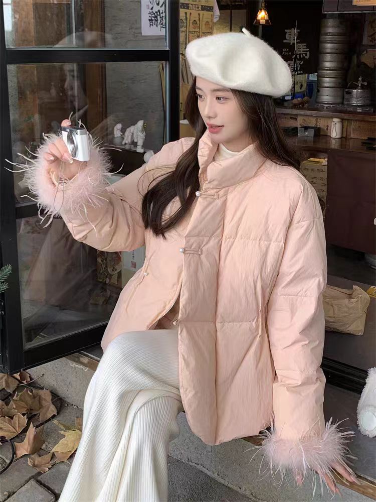 9493法式小香风棉服女短款2025冬季新款设计拼接长袖收腰加厚外套