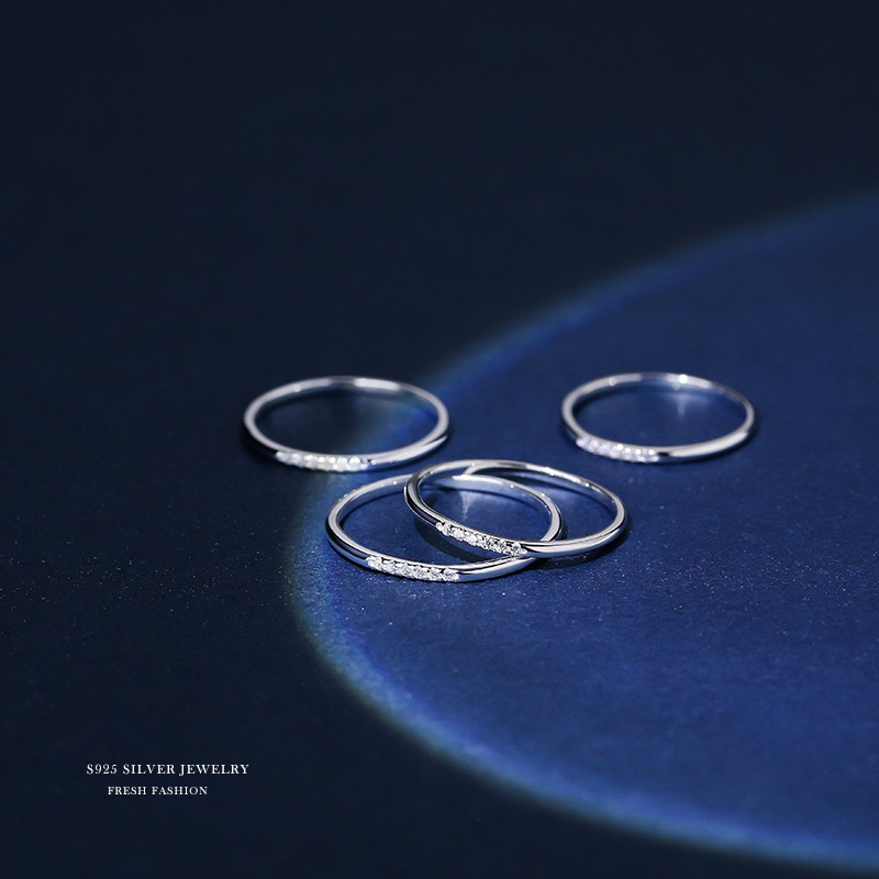 925银戒指 S925纯银小众设计闭口素圈小皓石戒指女小众简约银戒