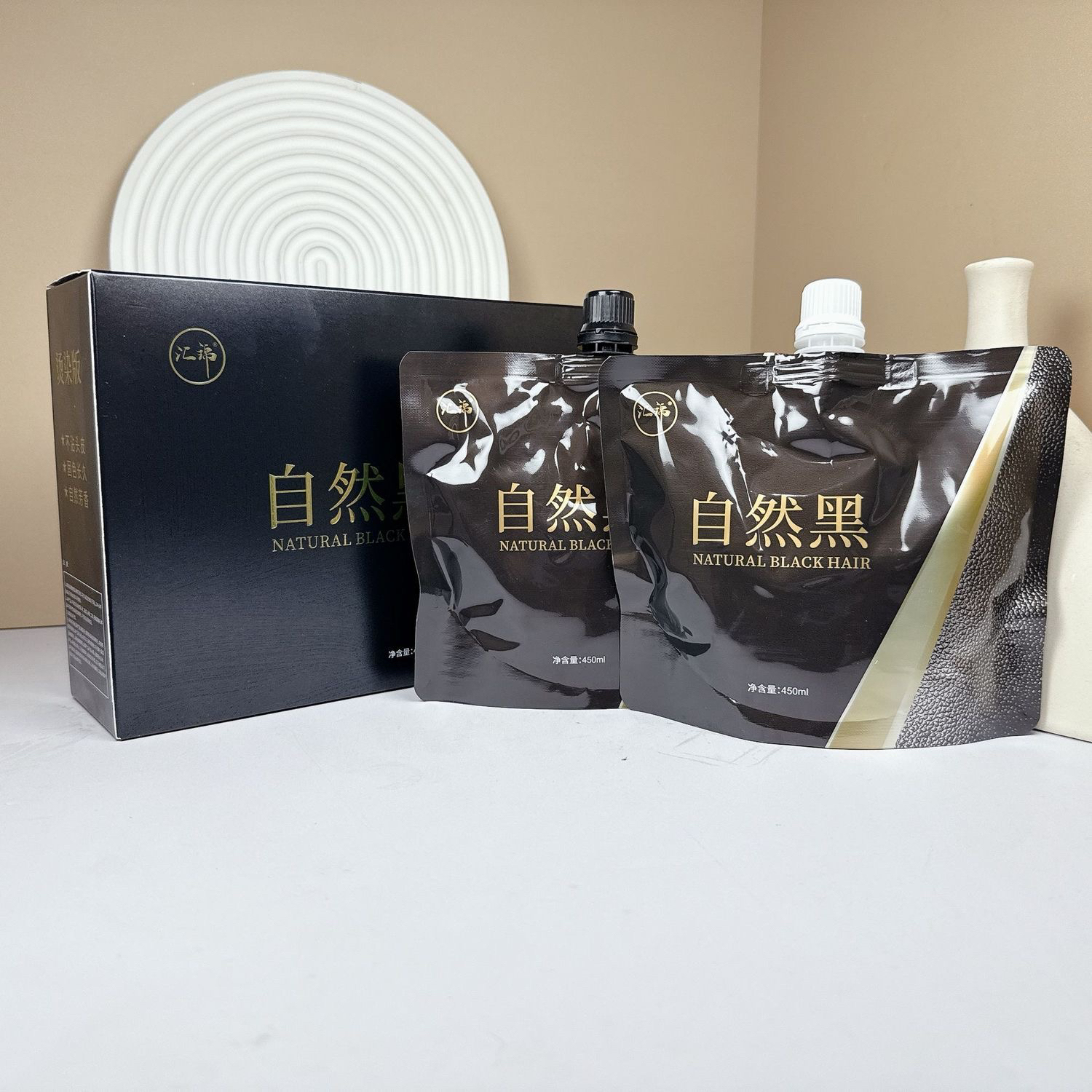 正品汇锦染发膏自然黑植物调理型黑发霜父母老人黑油盖白