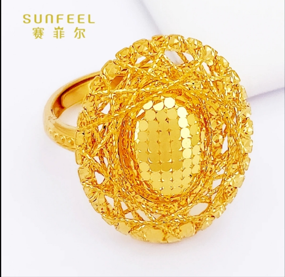 赛菲尔足金999爆闪洋气鸽子蛋黄金戒指轻奢送老婆送女友送礼物5G