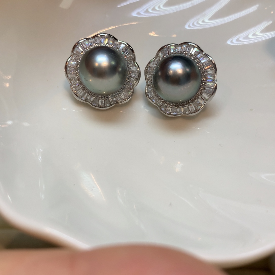 海水珍珠耳饰银S925镶嵌