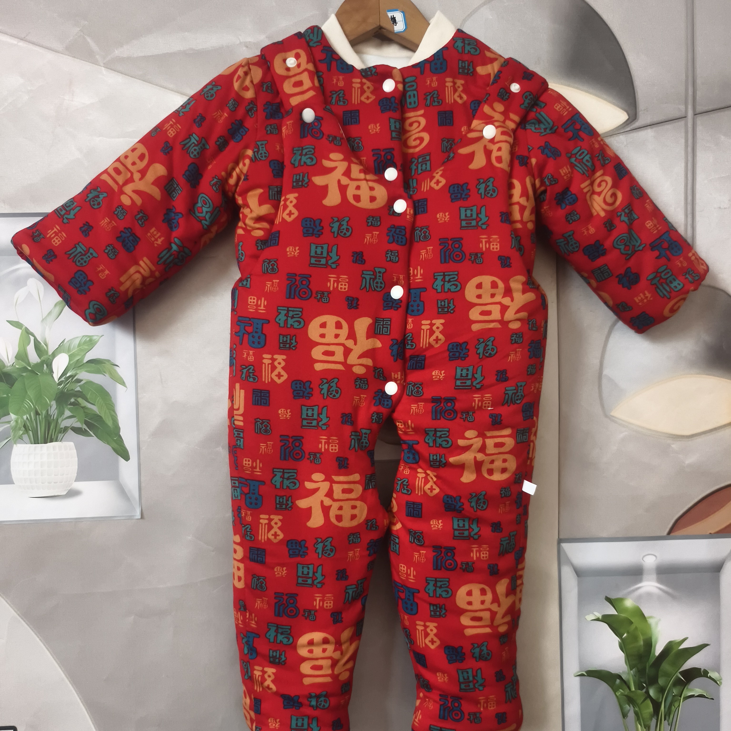 红色百福拜年服棉花衣牛奶丝绗棉加手针新工艺宝宝加厚冬款外套