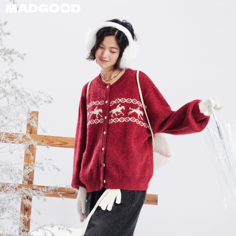 【马上有钱】madgood马得工地日系小马加厚针织毛衣开衫MY141458