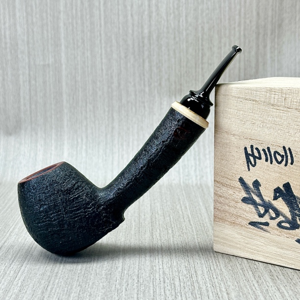 中国我本烟斗福袋斗型志真塔系列喷砂黑色石楠木手工斗牙圈饰圈