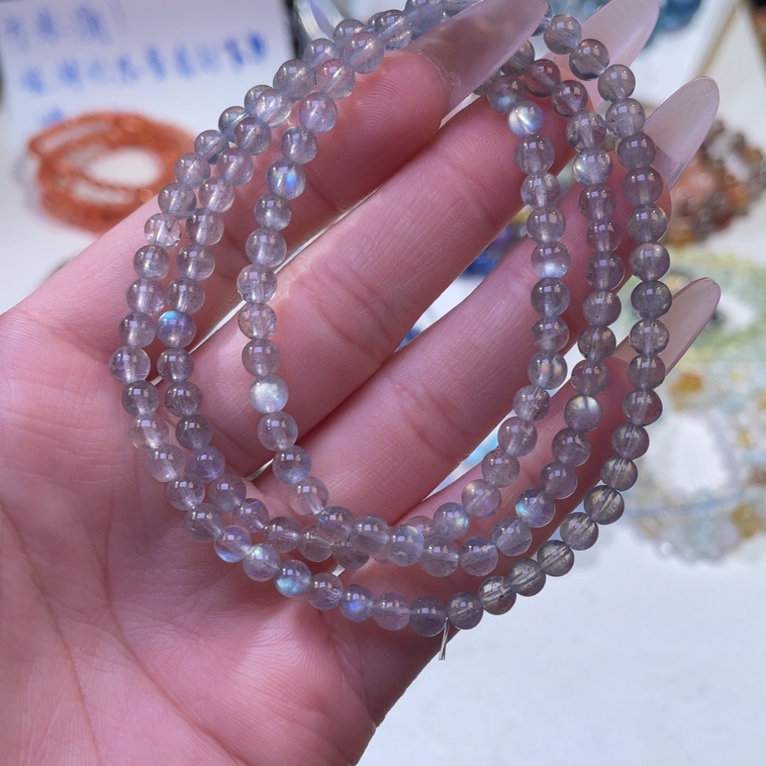 未镶嵌手链水晶强光灰月三圈4+