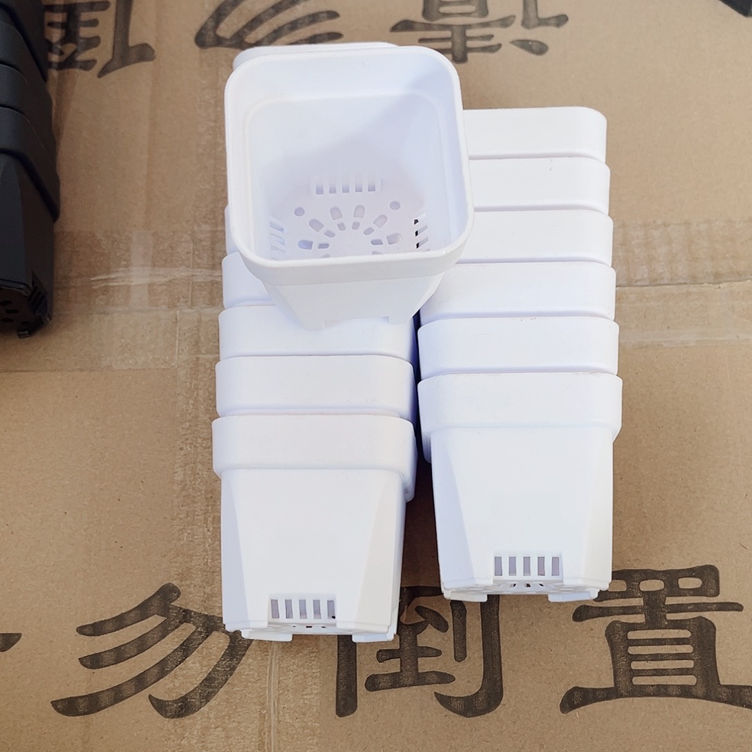 树脂加厚矮胖5方白色盆50个无托