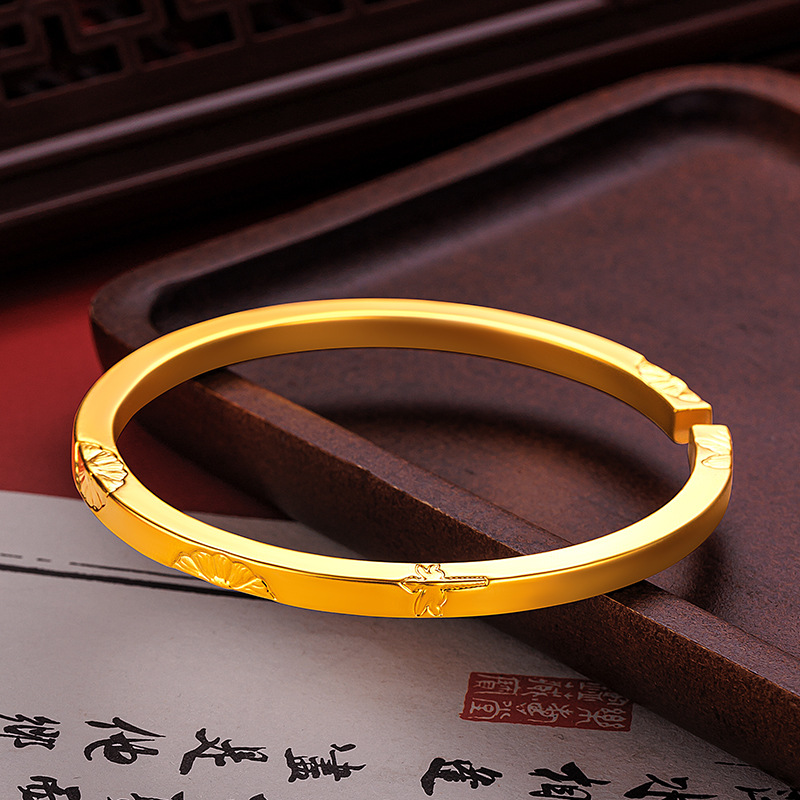 铜合金手镯 开口小雏菊手镯妈妈气质金色镯子实心520送礼物礼品