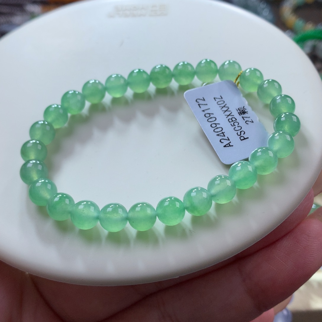 翡翠手链未镶嵌翡翠冰甜绿卡6.5+