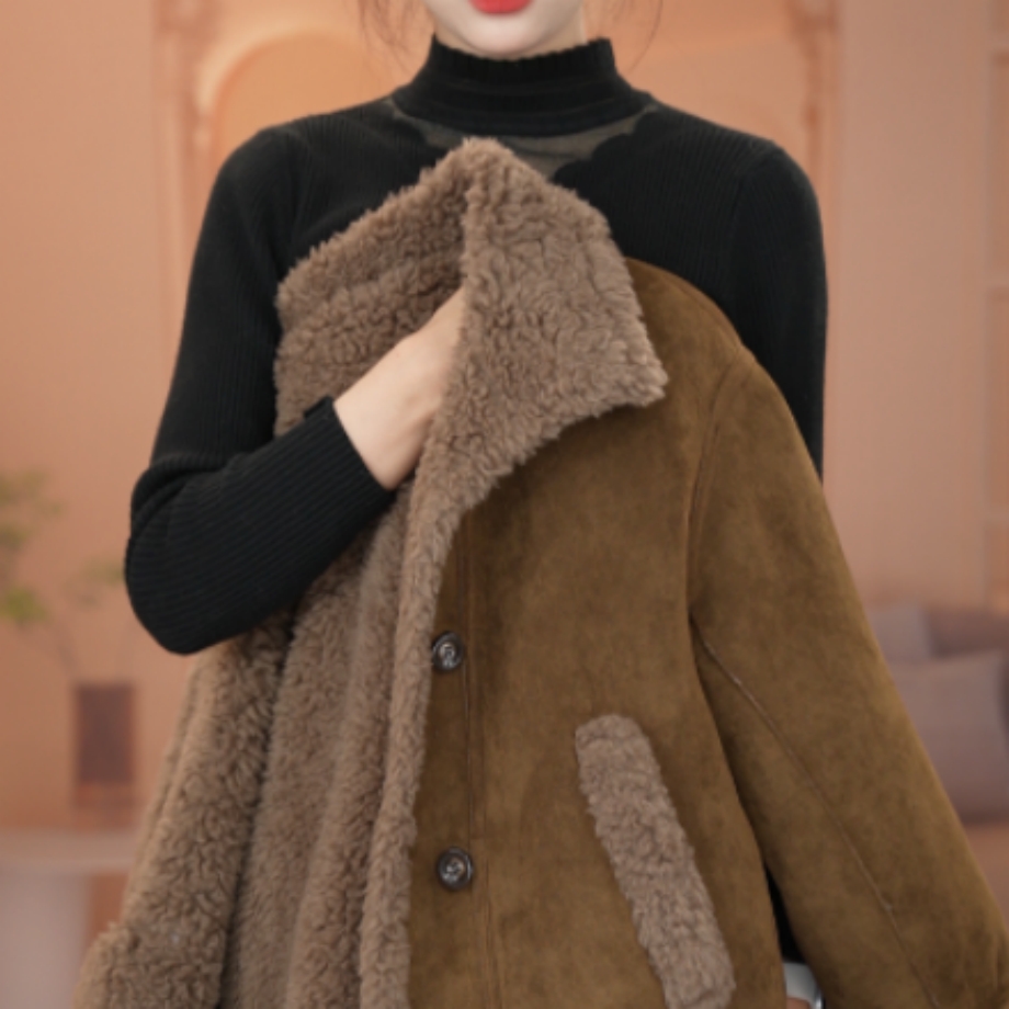 海宁正品毛毛一体外套女2025冬新款保暖澳洲绒毛外套中老年上衣女