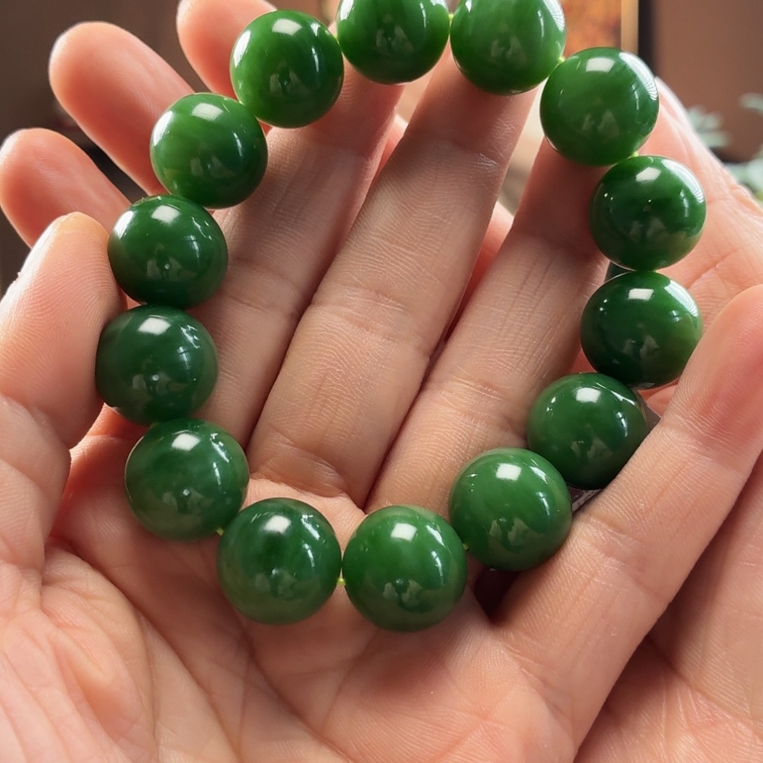 ༒***༒和田玉未镶嵌手链俄碧玉圆16