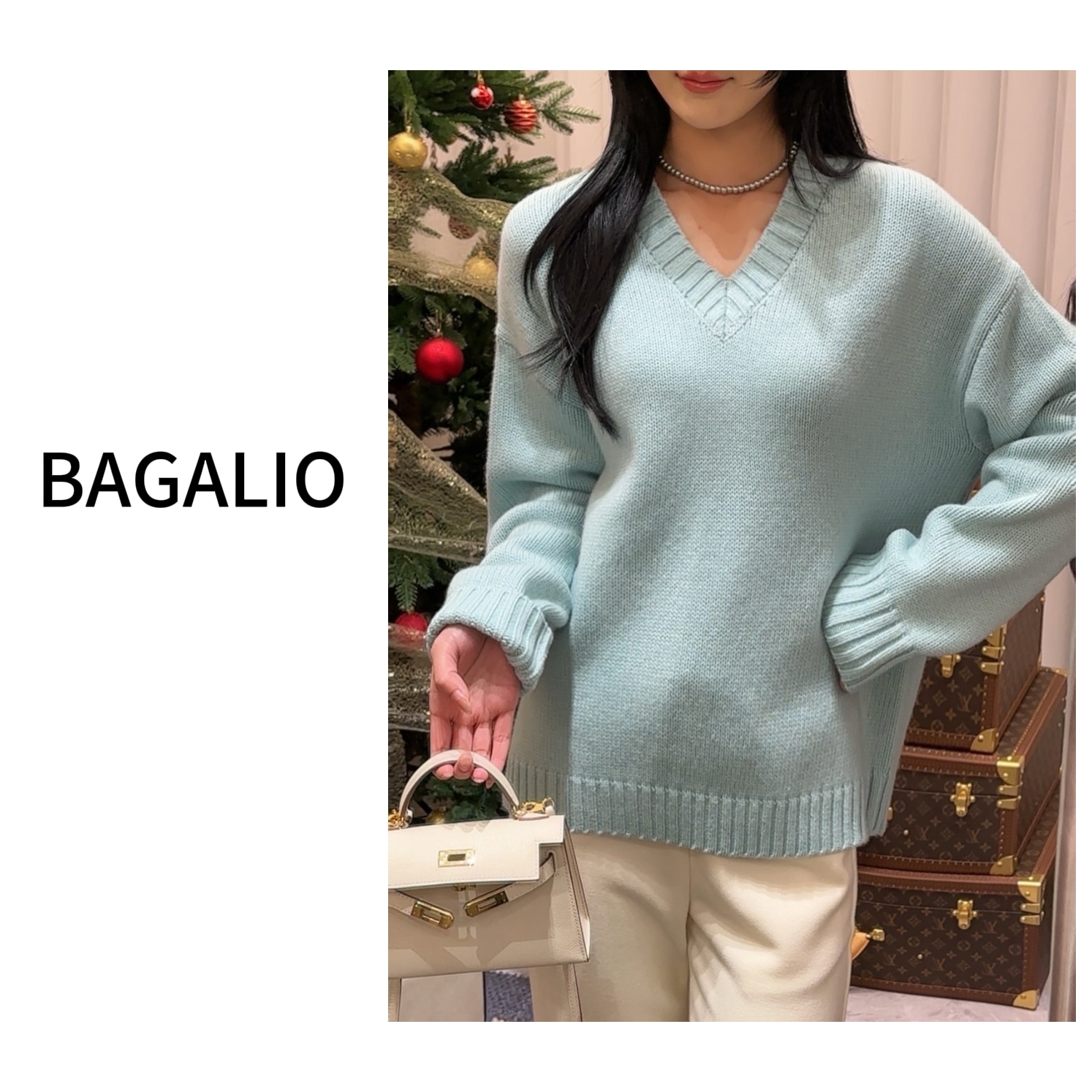 【BAGALIO】软糯温柔V领亮丝羊绒羊毛针织衫 396