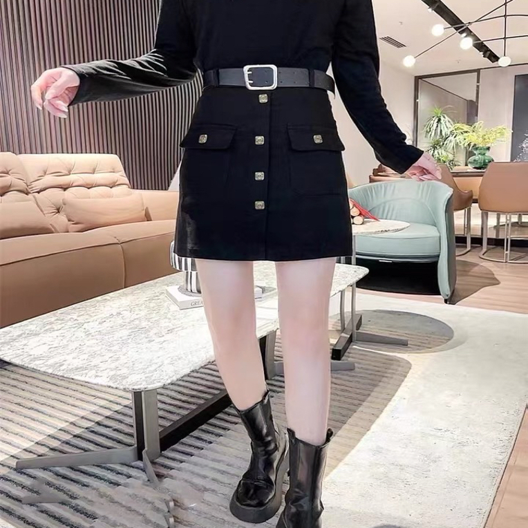 早秋新款设计感百搭显瘦高腰A字半身短裙休闲洋气