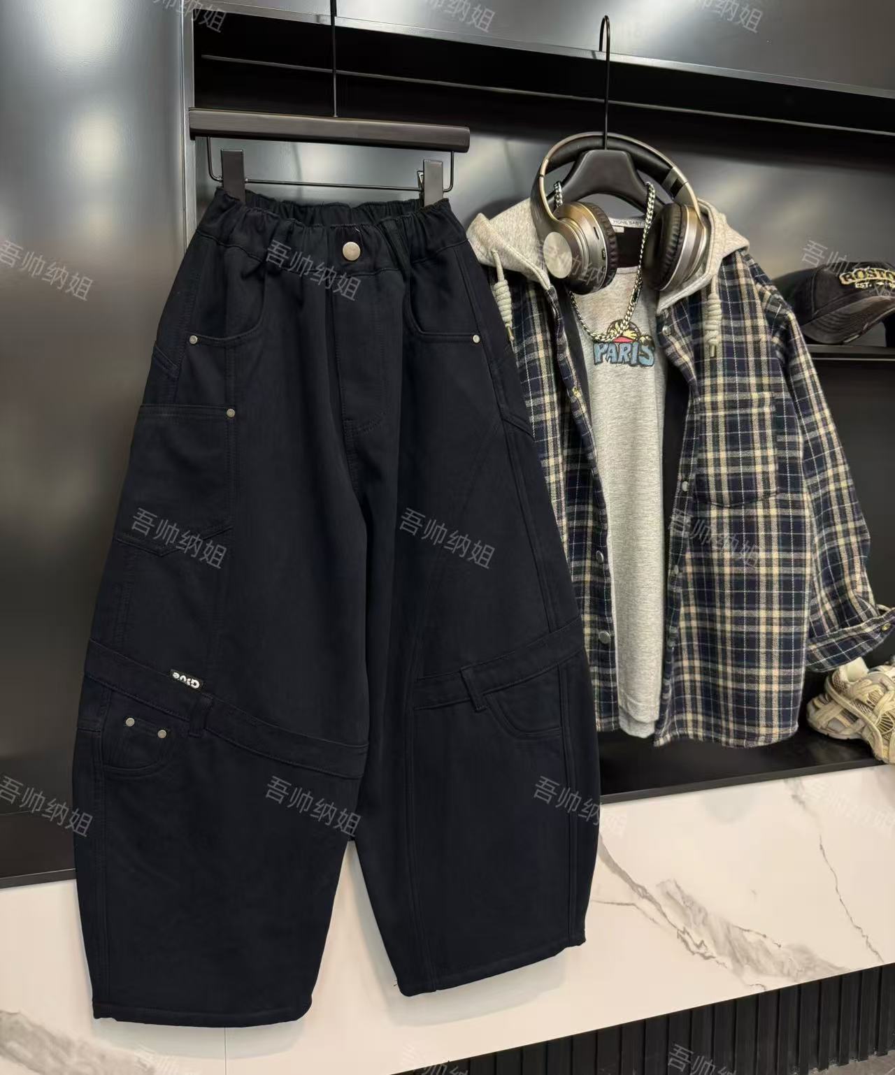吾2025【Y】9月24日 儿童男童女童时尚藏青色加绒工装裤2751-