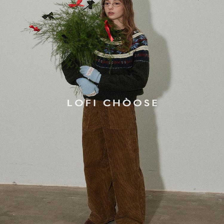 Lofi choose 韩系雪花图案针织毛衣女冬季新款小个子圆领宽松上衣