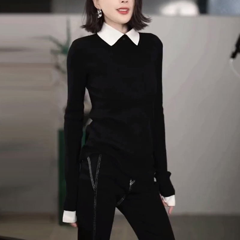 狂欢季好物韩系休闲减龄上衣女秋季新款修身显瘦翻领洋气针织衫
