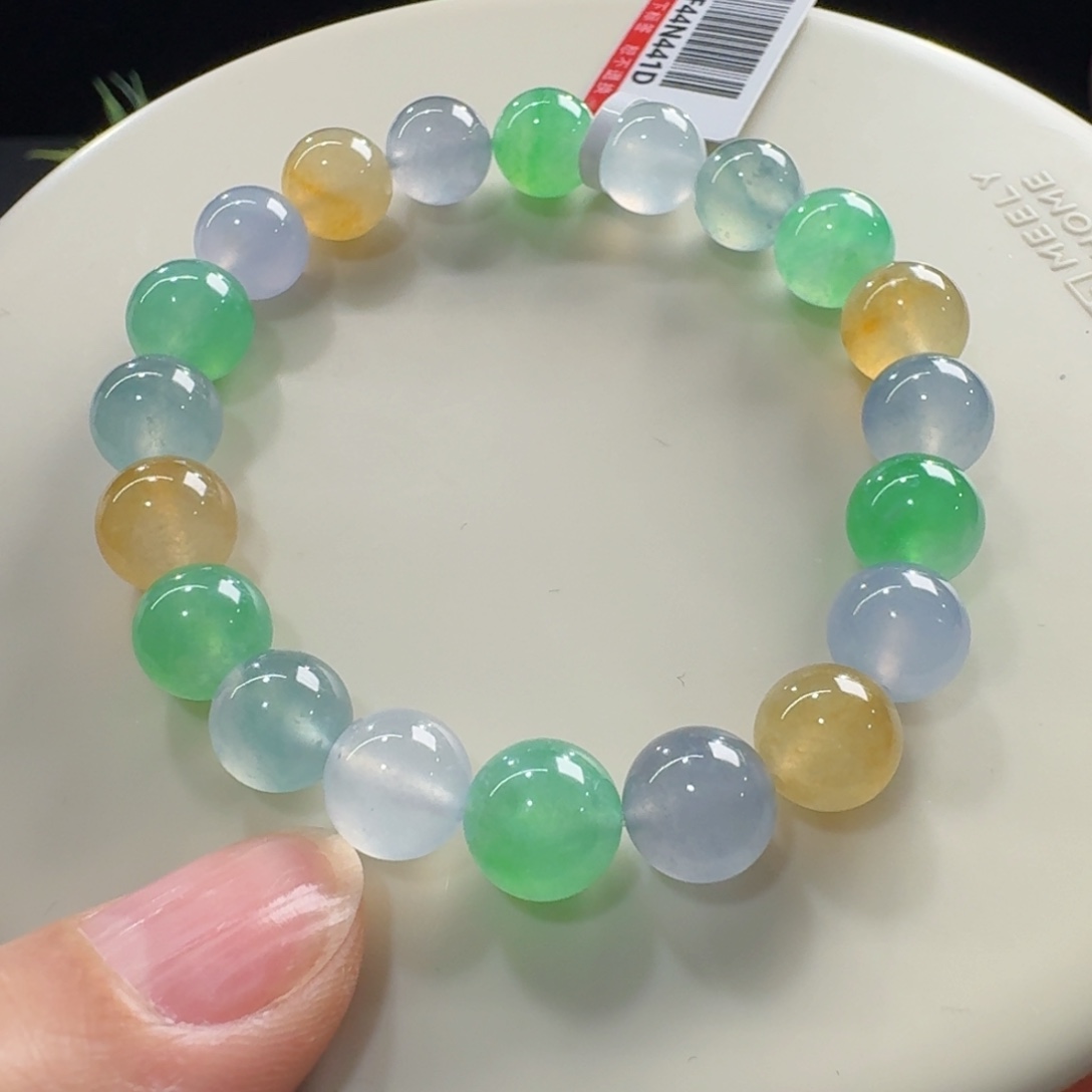 未镶嵌手链翡翠高冰种色兼备马卡龙多宝单圈9mm