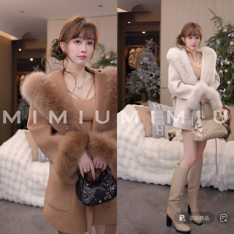【mimius】肉肉高奢狐狸毛羊毛系带双面呢大衣(毛领可拆)汉服G12040