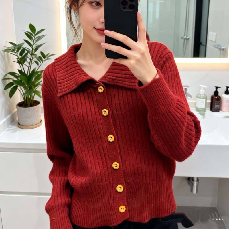 polo领新年针织开衫秋冬新款内搭打底上衣软糯加厚毛衣外套 2028