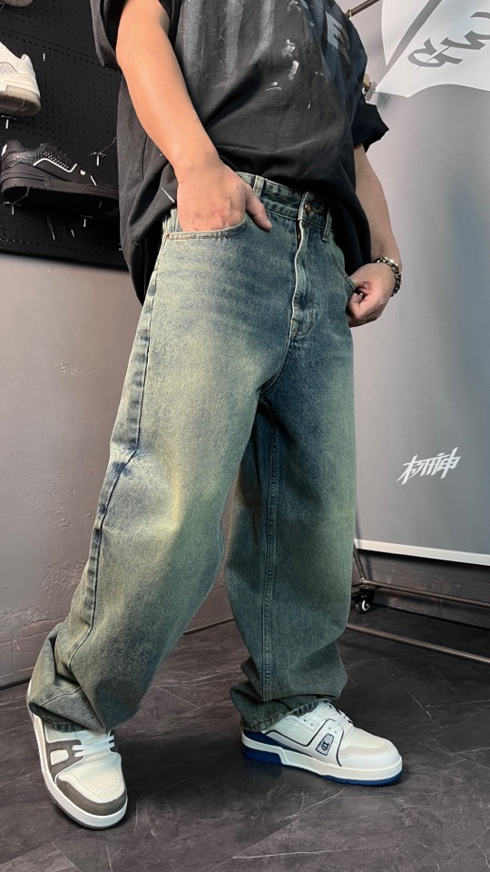 牛仔裤水洗秋冬潮中腰男士宽松港风百搭裤子直筒大码夏季韩版