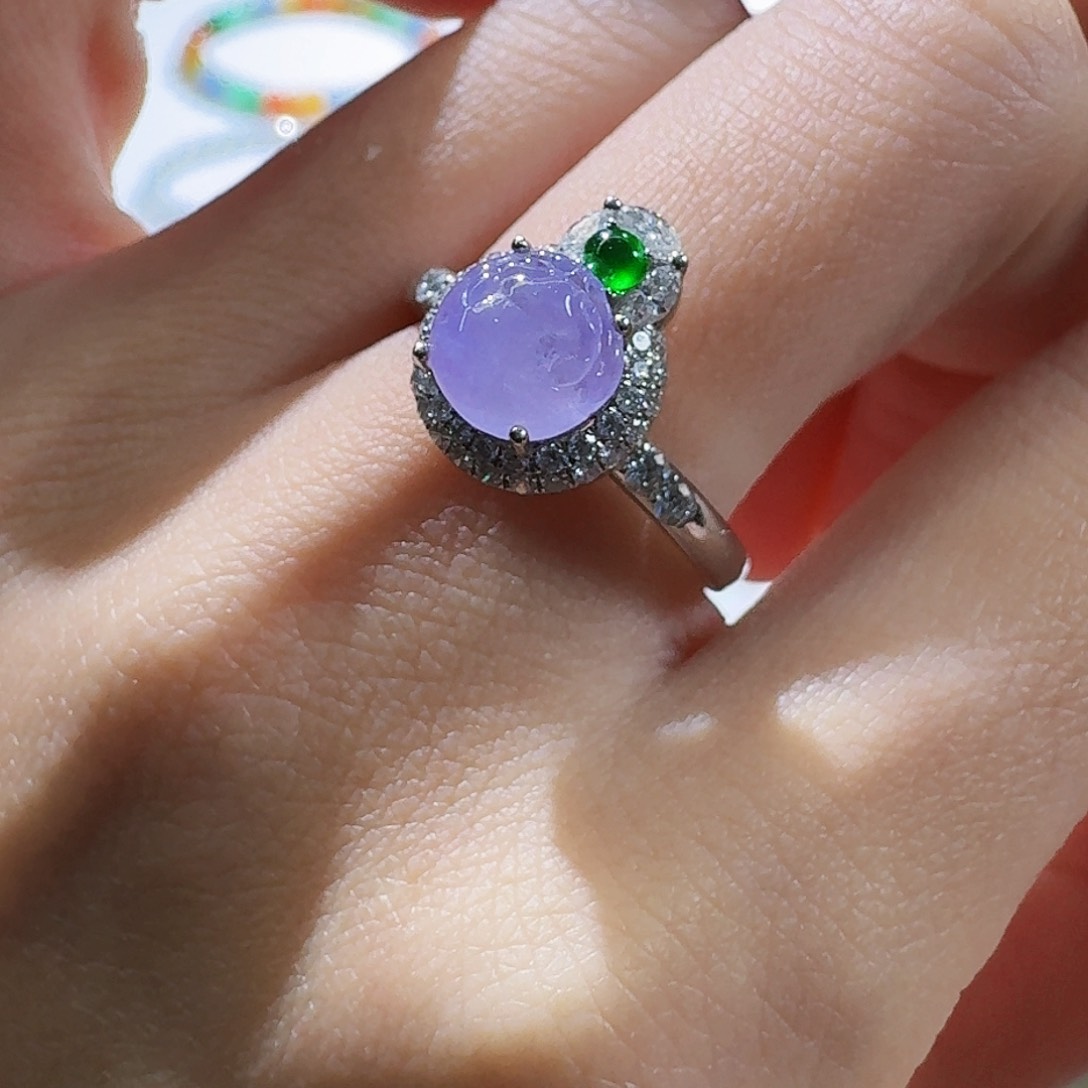 翡翠戒指18K金镶嵌金蟾