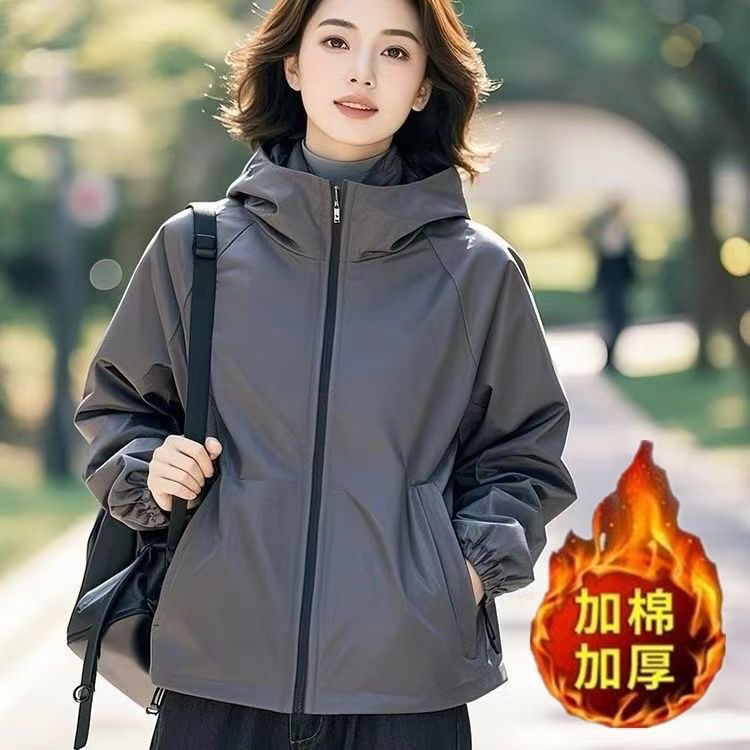 2025年新款夹克外套加棉加厚秋冬季超火酷飒高级连帽韩版减龄外套