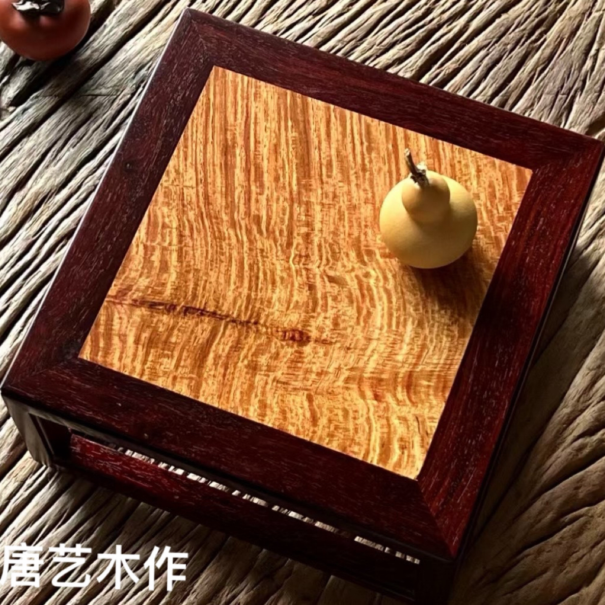 黄花梨独板拚小叶紫檀框架方几摆件底座中摆架