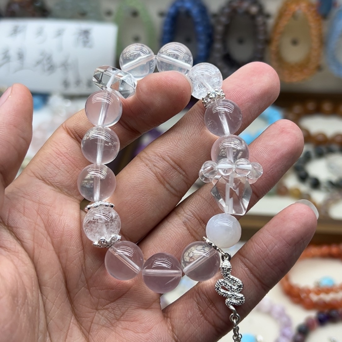 水晶未镶嵌手链12咪晶体粉水晶