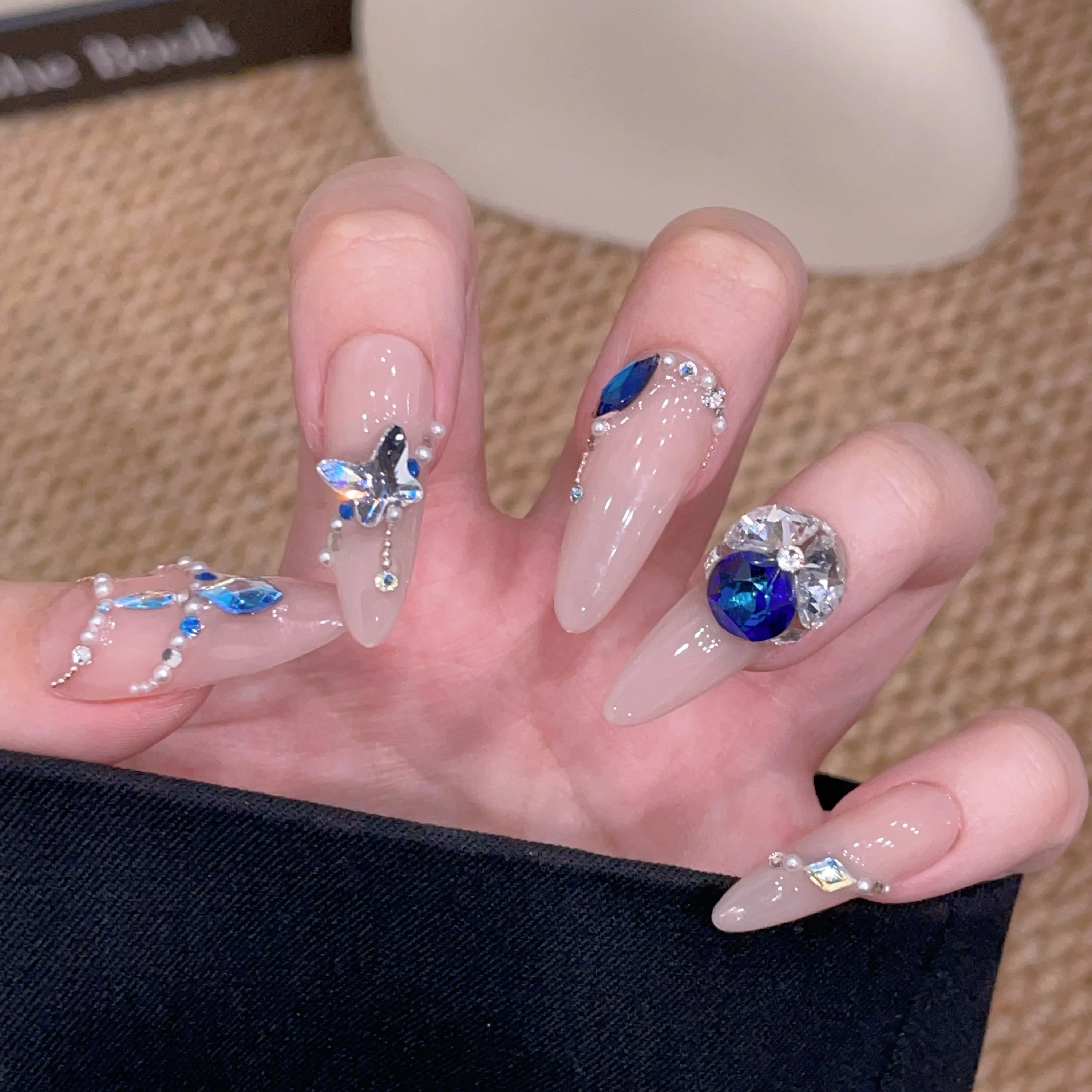 时尚限定【蓝眼泪】Ukulele施华洛设计绝版BBL蓝手工超闪钻球穿戴甲