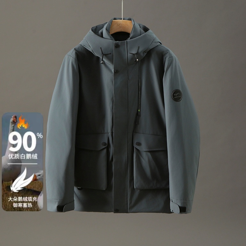 HY002剪标撤柜连帽款简约工装90白鹅绒服