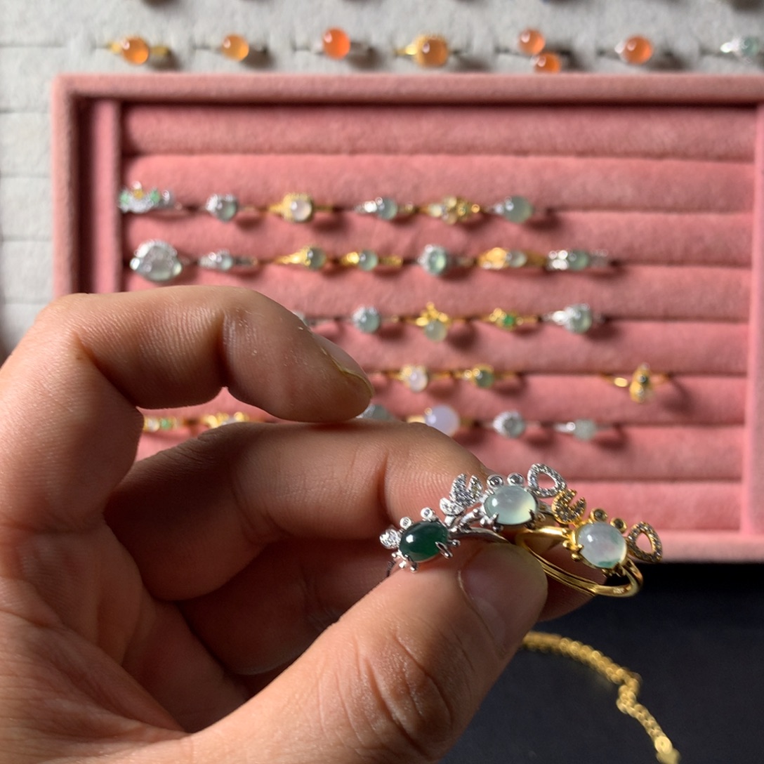 梦***回翡翠银S925镶嵌戒指479