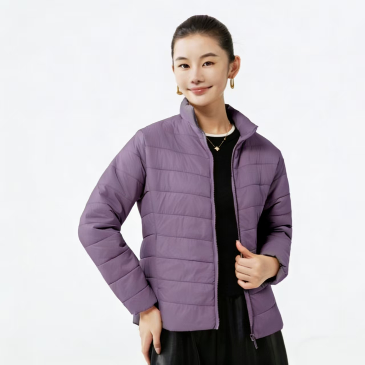 9336-女士三季可穿7603（紫色）三防合一（排骨）立领泡芙羊毛外套