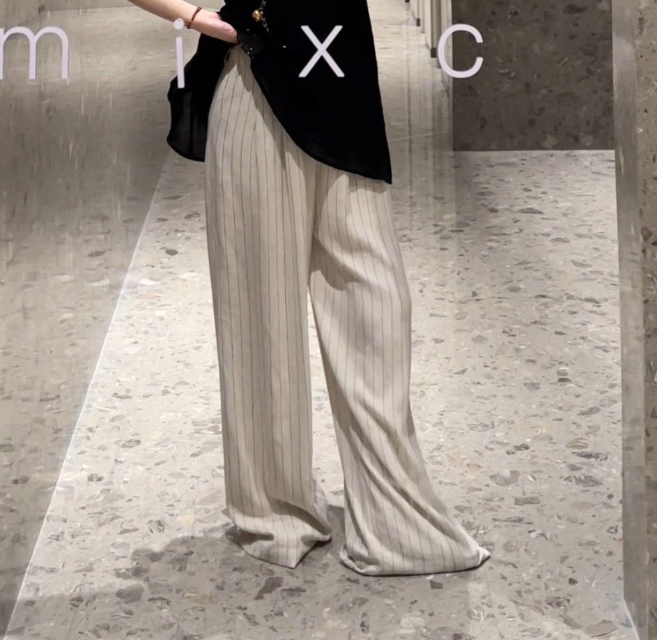 【海岸】25夏季阔腿长裤条纹吸汗休闲百搭宽松极简风拖地裤